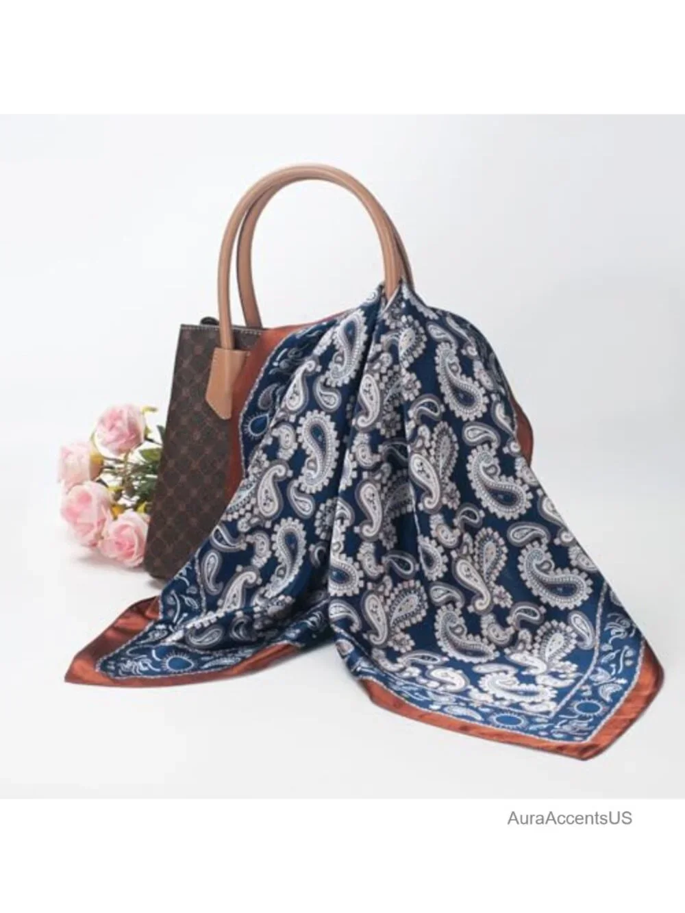 100% Mulberry Silk Lightweight Square Scarf - Digital Printed Neckerchief with